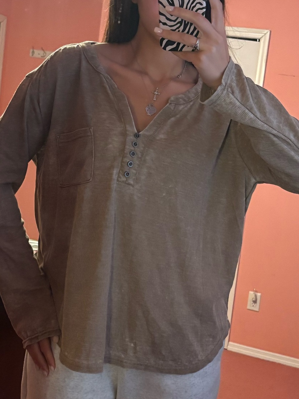 Relaxed Taupe Henley Top